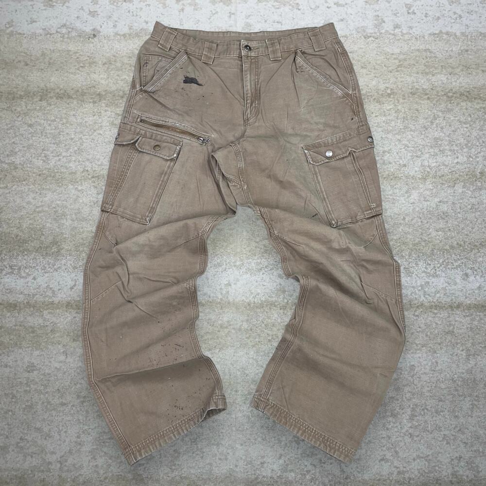 Vintage Y2K Duluth Trading Work Pants 36x32 Baggy Fit Wheat Tan Canvas Cargos - Picture 2 of 4